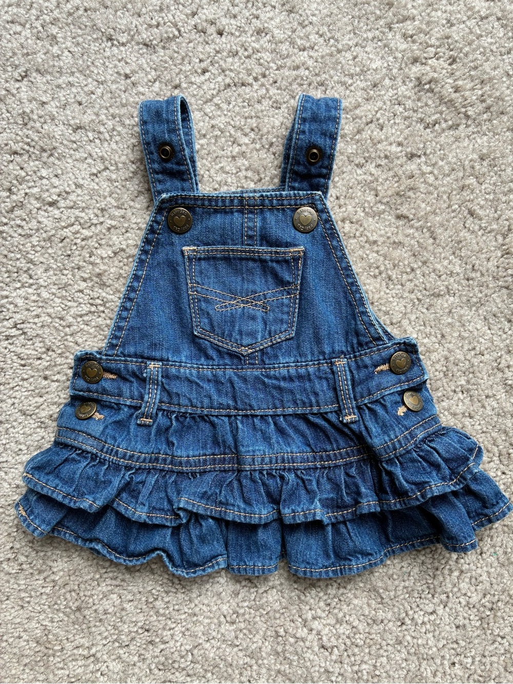 GAP Denim Ruffle Overall Dress in Blue